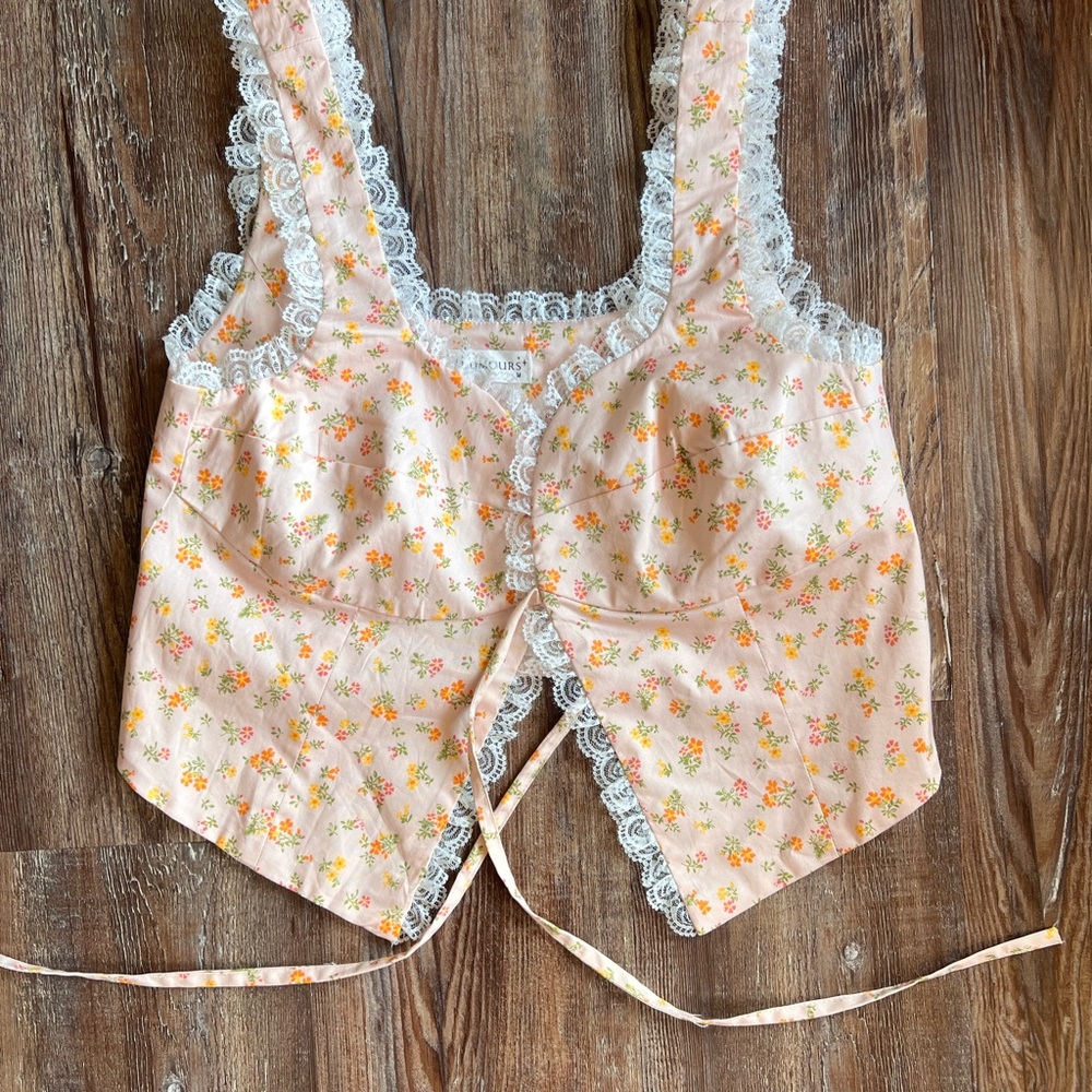 Peach Floral Lace Corset Top